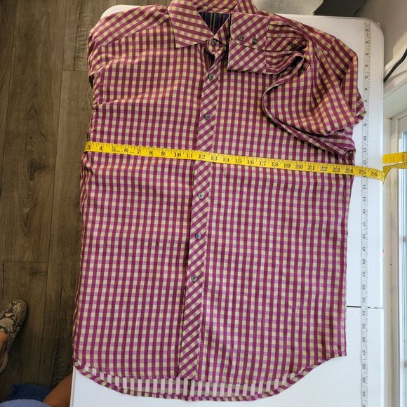 Robert Graham Mens Contrast Cuff Colorful Button Up Shirt Purple Plaid Size XL - Picture 10 of 11